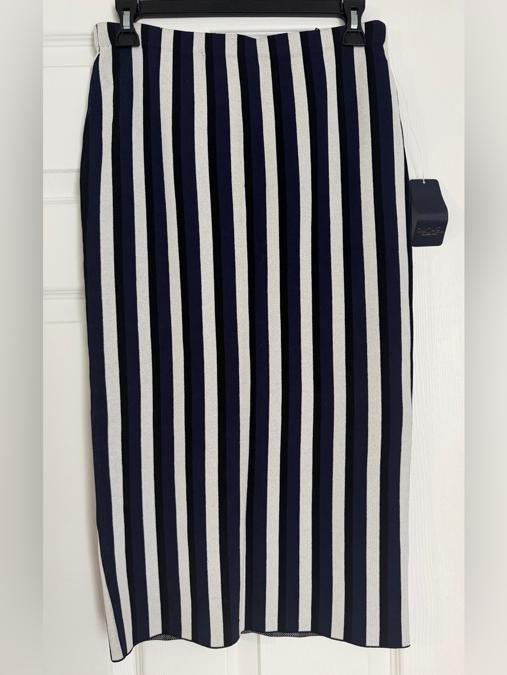 Rachel Navy and White Vertical Stripe Pencil Skirt